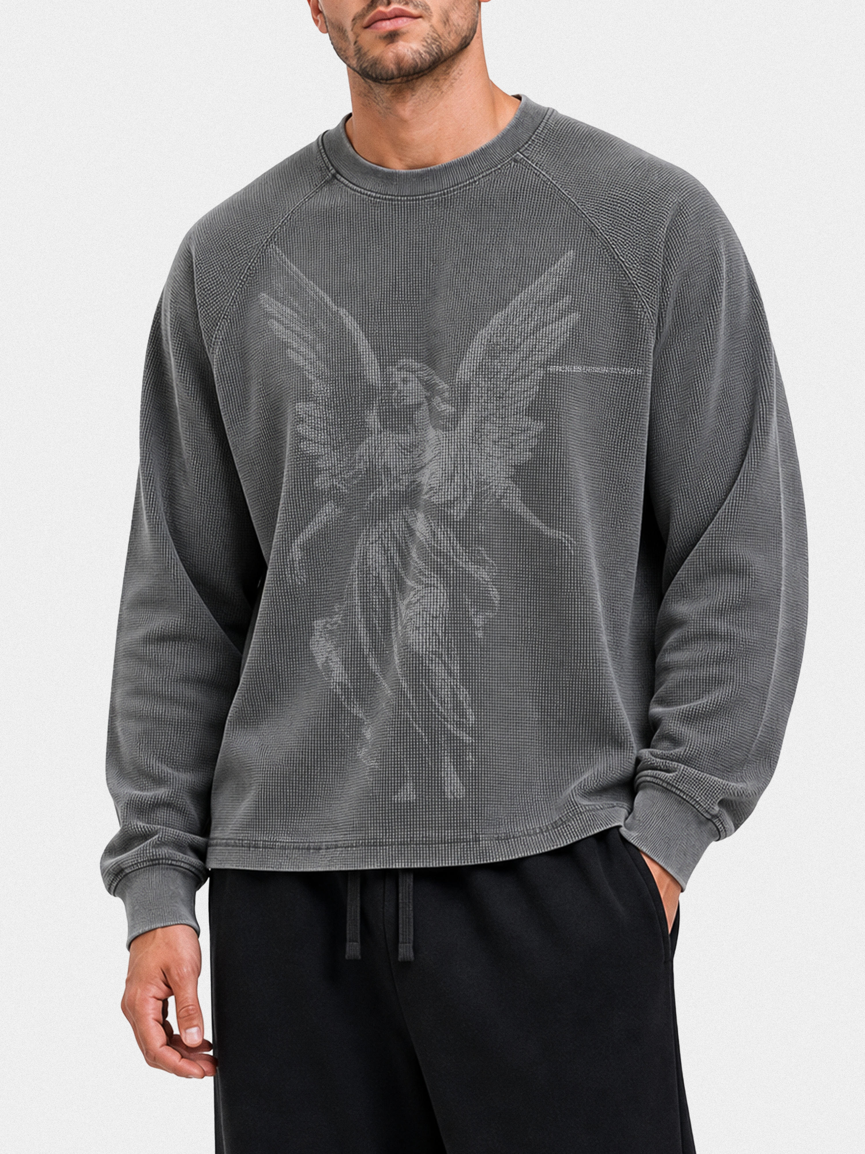 HCX feature detail: Angel Waffle Long Sleeve - hcx angel waffle long sleeve grey